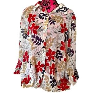 Alfred Dunner Sheer 34 sleeve  button up blouse (20) 1B-0012
